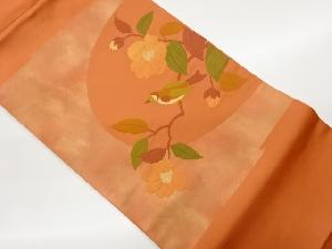 引箔椿に鶯模様織出し名古屋帯